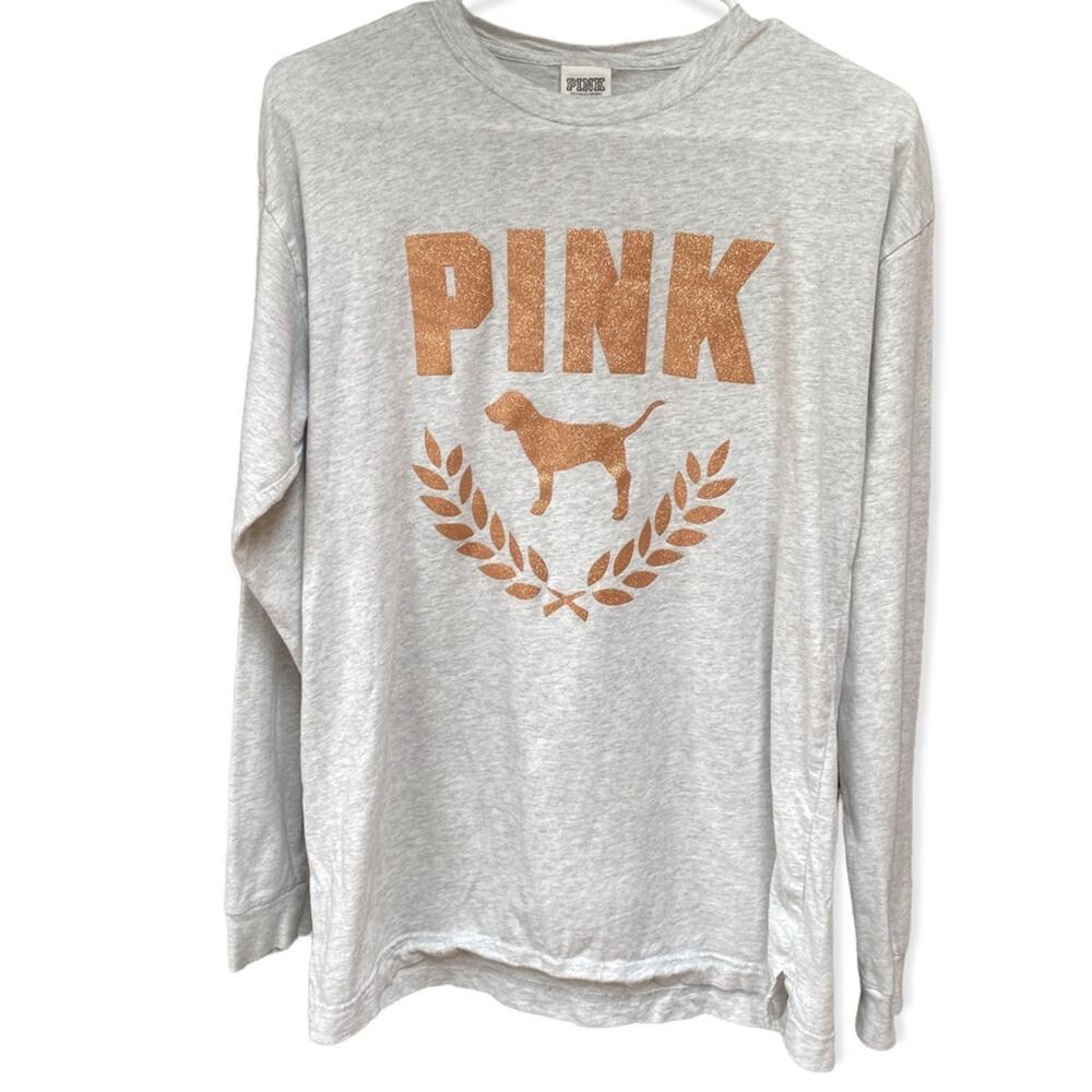 Pink Victoria’s Secret’s Gold Glitter Dog Long Sleeve Shirt S